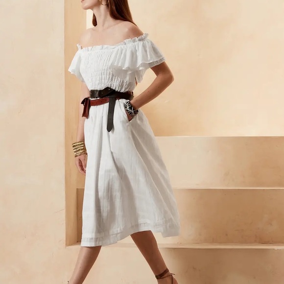 Banana Republic Dresses Banana Republic Smocked Ruffle Midi White